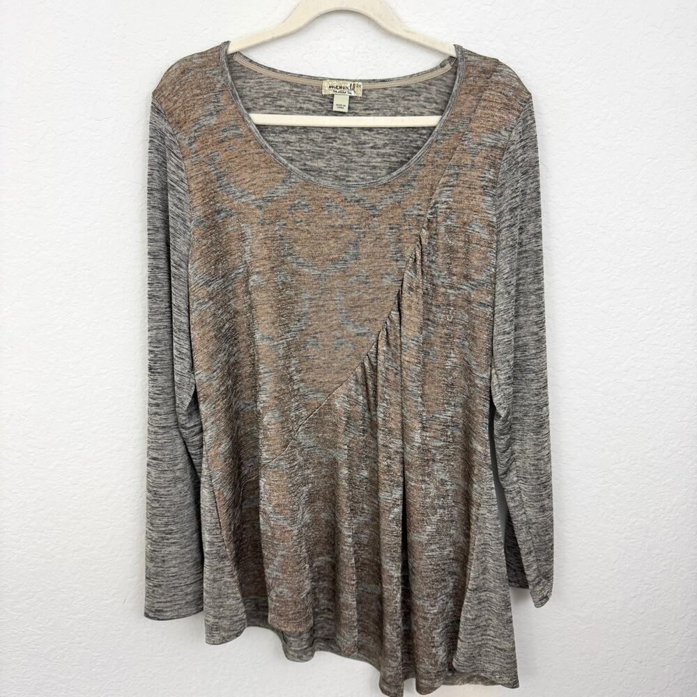 One World Womens Tunic Blouse Top Size 2X Shimmer Metallic Stretch Gray